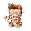 Zelfgemaakte bloempot robot van hout