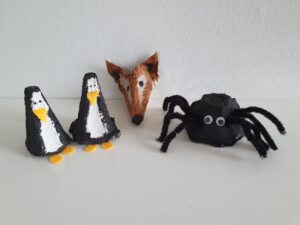 Knutselen met eierdozen: een spin, pinguïn en vos