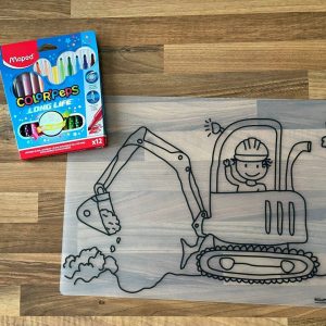 Herkleurbare placemat Graafmachine met stiften