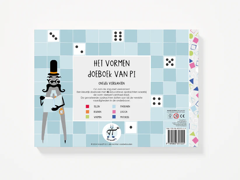GrandPi Het vormen doeboek van Pi - ontdek vierkanten 5 GrandPi Het vormen doeboek van Pi - ontdek vierkanten achterkant