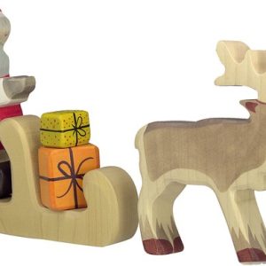 Holztiger Arrenslee met kerstman, cadeaus en rendier